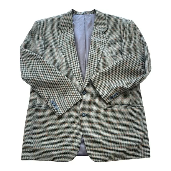 David G. Cotugno Mens 2 Button Silk Wool Blazer Jacket Beige Yellow Houndstooth - Picture 4 of 14